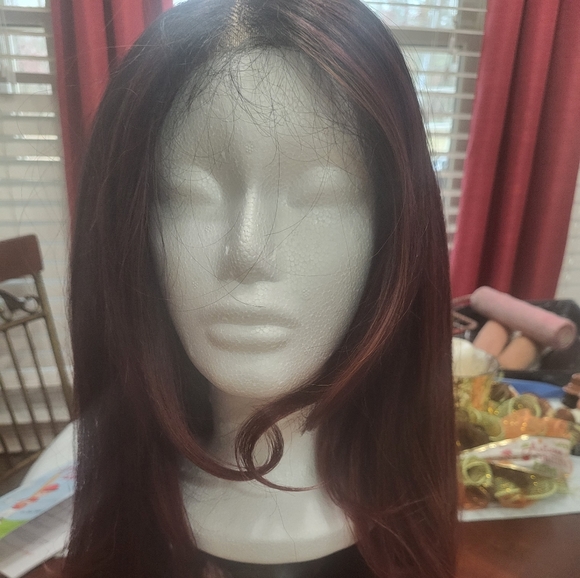 Lace Front Burgandy Red Synthetic Wig - Picture 6 of 9
